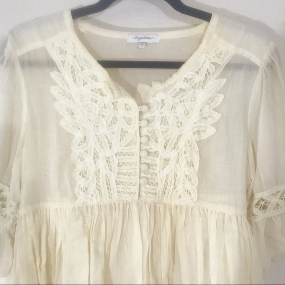 Mystree Off White Babydoll Peasant Blouse Size M - Picture 3 of 8